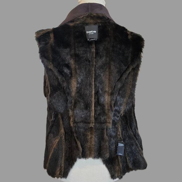 Bebe Brown Faux Fur Reversible Open Vest Women's Sz Small - Picture 5 of 9